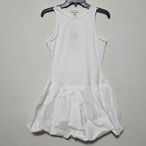 Gianni Bini Women's Dress S White Crew Neck Sleeveless mini Bubble Hem 0652